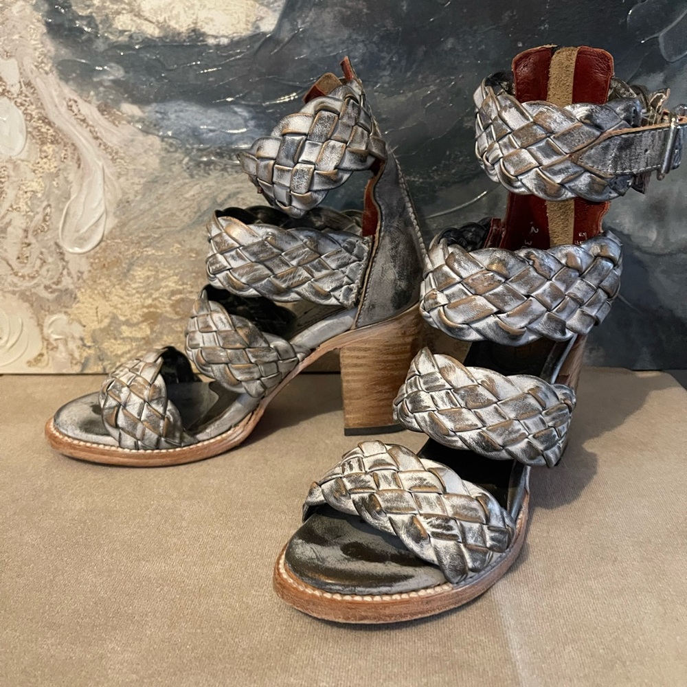 Freebird by Steven Silver Braided Leather Block Heel Sandals